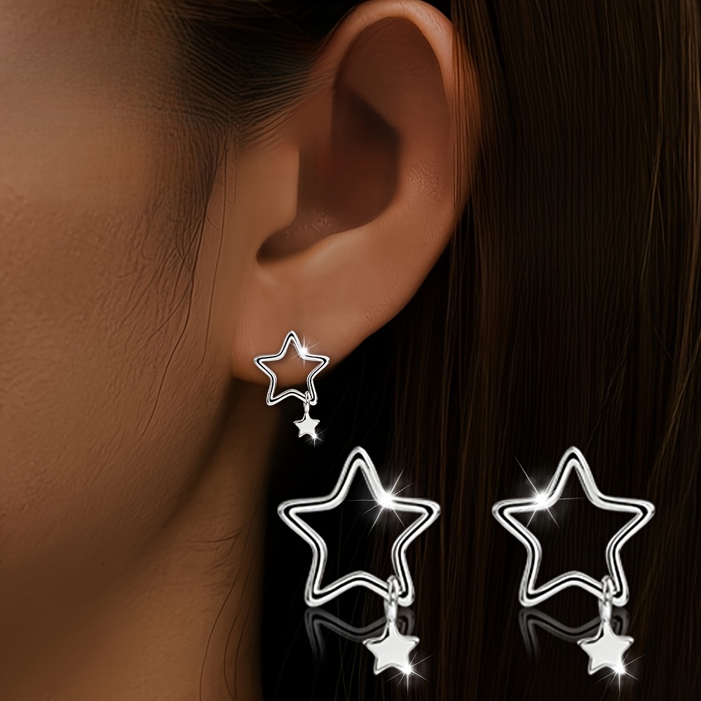 Women's Minimalist Hollow-Out Star Stud Earrings, Artistic Design